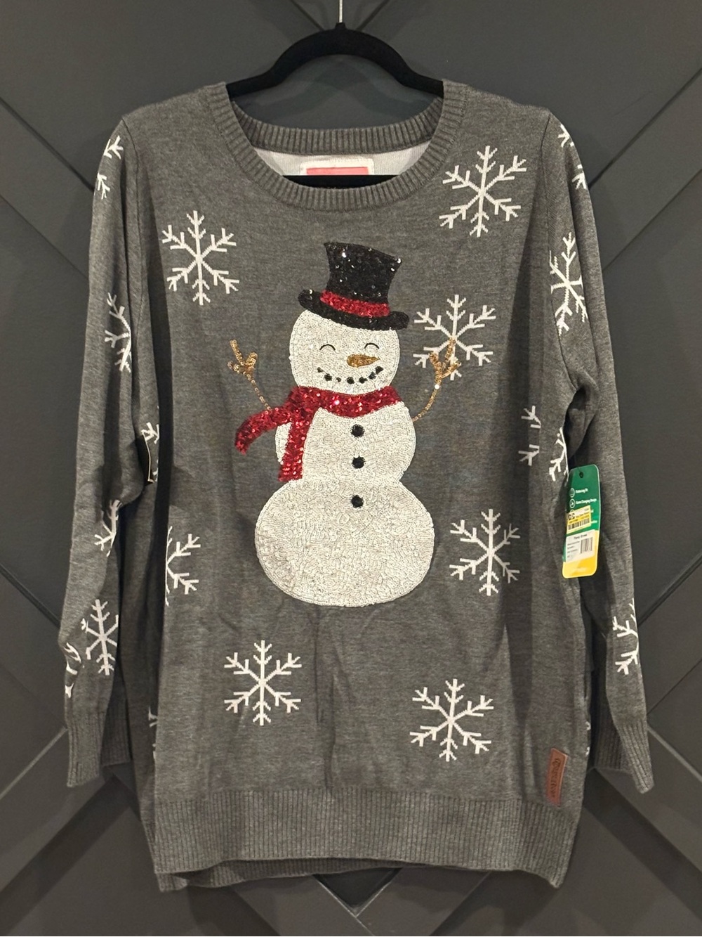 NWT Tipsy Elves Gray Sequin Snowman Crewneck Sweater